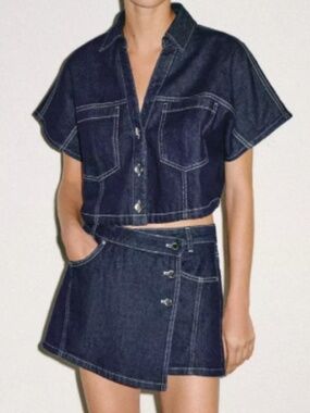 Zara Dark Blue Denim Skirt Set